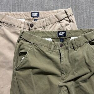 Lands End Traditional Fit Chino Pants Mens 33x29 Khaki Olive Green Bundle 2 Pair